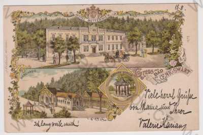  - Lázně Kynžvart - hotel Metternich, lázně, Richardův pramen, litografie, DA, koláž, kolorovaná